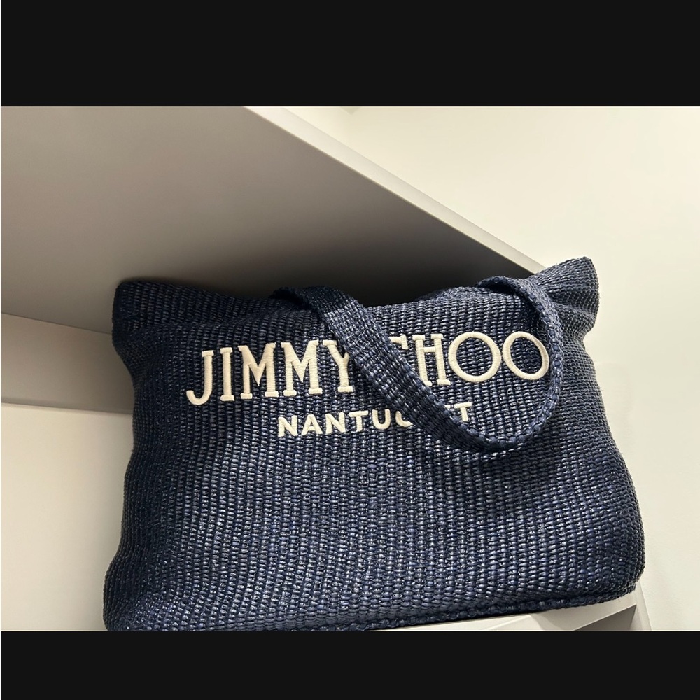 Jimmy Choo Blue Raffia Tote